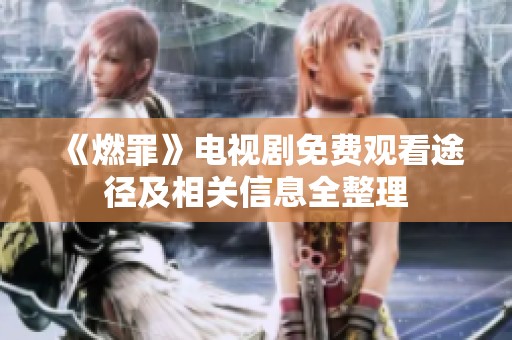 《燃罪》电视剧免费观看途径及相关信息全整理