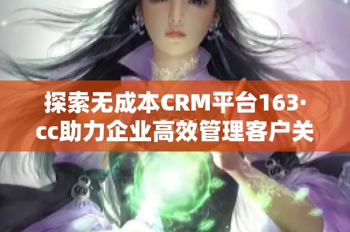 探索无成本CRM平台163·cc助力企业高效管理客户关系